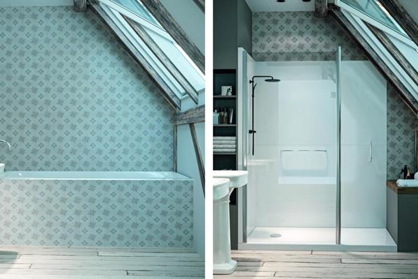 Douche dans salle de bain mansardée